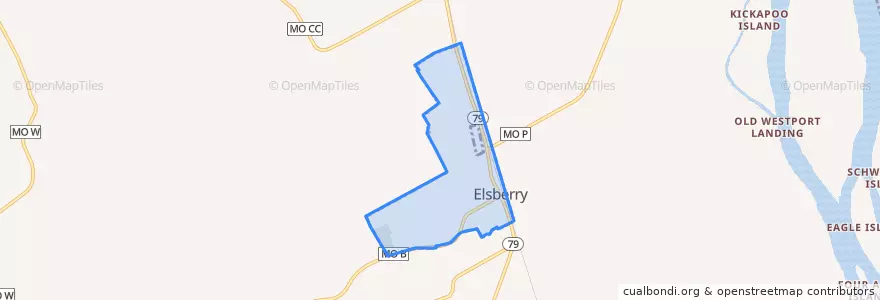 Mapa de ubicacion de Elsberry.