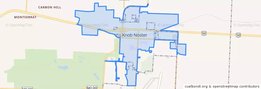 Mapa de ubicacion de Knob Noster.