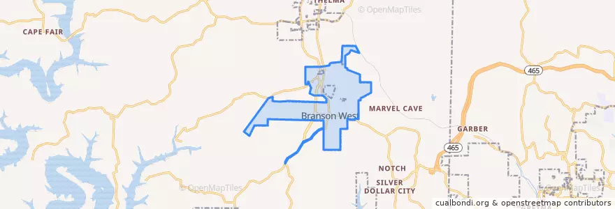 Mapa de ubicacion de Branson West.