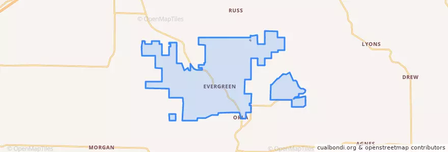 Mapa de ubicacion de Evergreen.