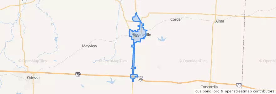 Mapa de ubicacion de Higginsville.
