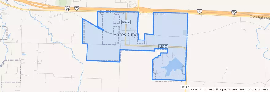 Mapa de ubicacion de Bates City.