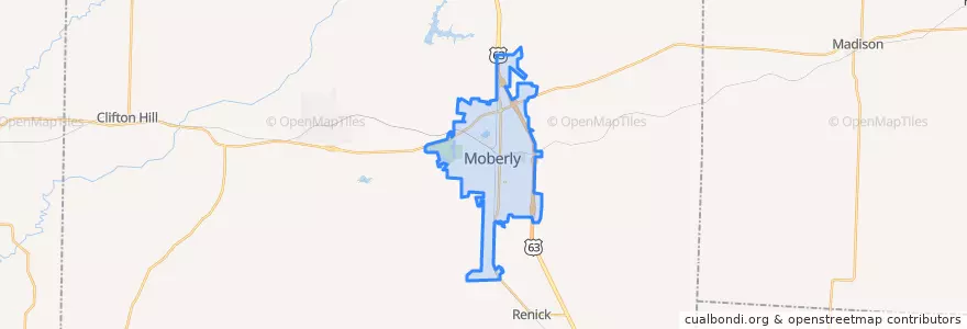 Mapa de ubicacion de Moberly.
