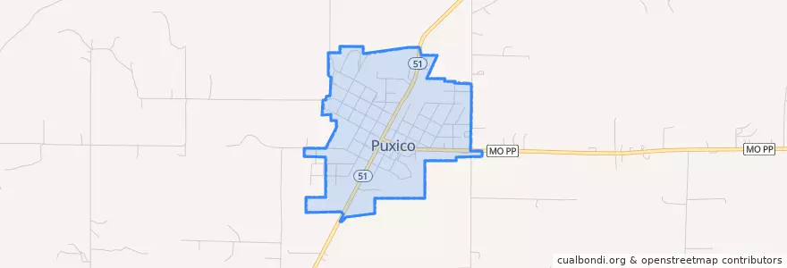 Mapa de ubicacion de Puxico.