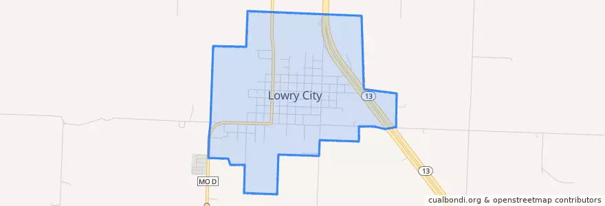 Mapa de ubicacion de Lowry City.