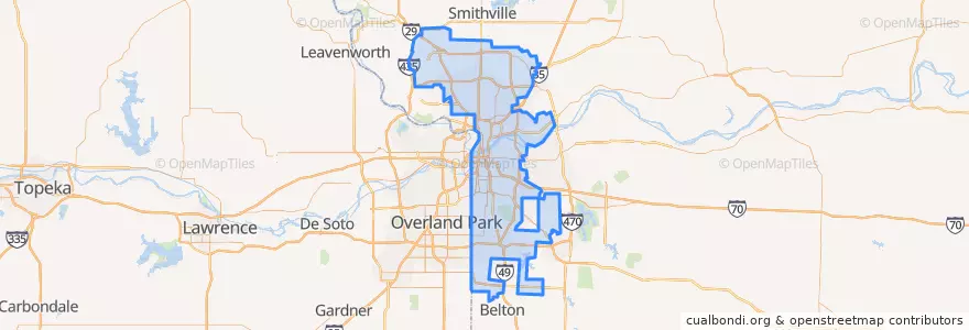 Mapa de ubicacion de Kansas City.