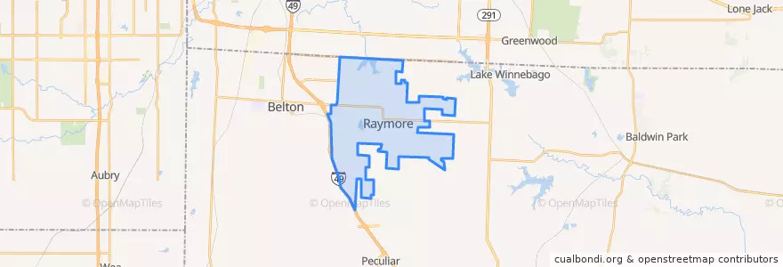 Mapa de ubicacion de Raymore.