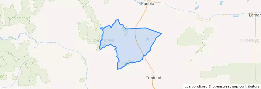 Mapa de ubicacion de Huerfano County.