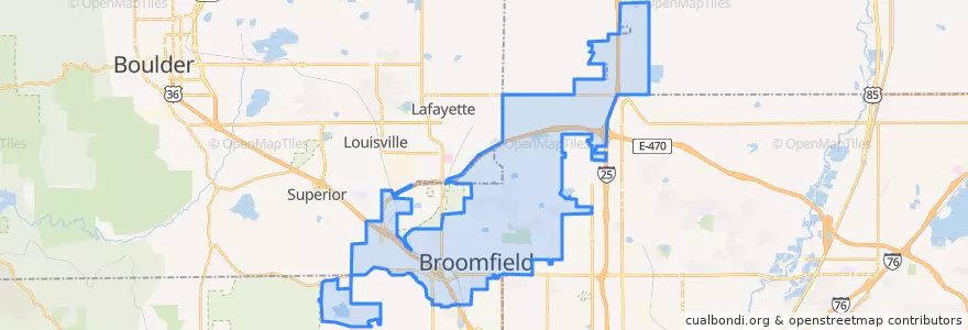 Mapa de ubicacion de City and County of Broomfield.