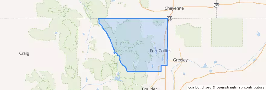 Mapa de ubicacion de Larimer County.