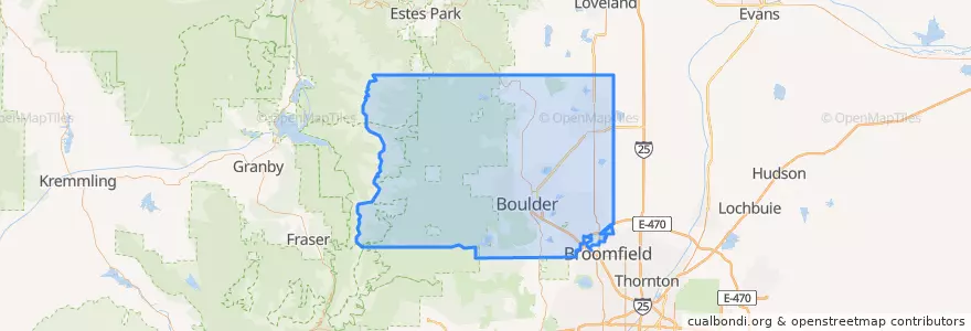 Mapa de ubicacion de Boulder County.