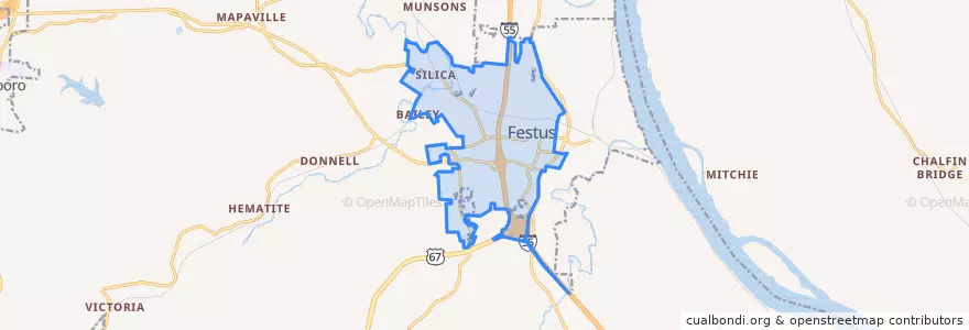 Mapa de ubicacion de Festus.