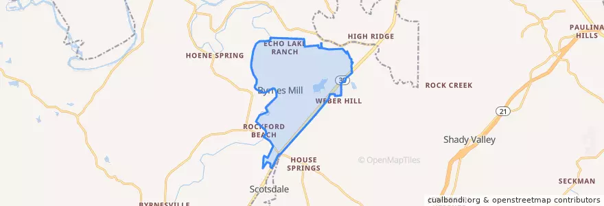 Mapa de ubicacion de Byrnes Mill.