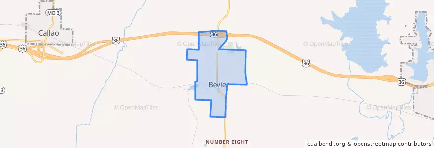 Mapa de ubicacion de Bevier.