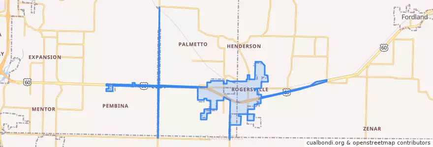 Mapa de ubicacion de Rogersville.
