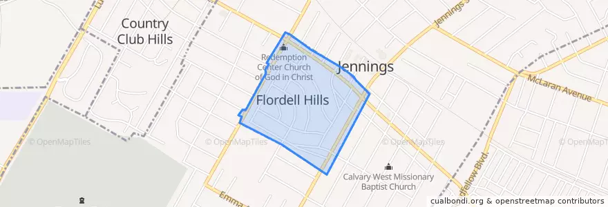 Mapa de ubicacion de Flordell Hills.