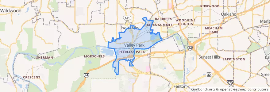 Mapa de ubicacion de Valley Park.