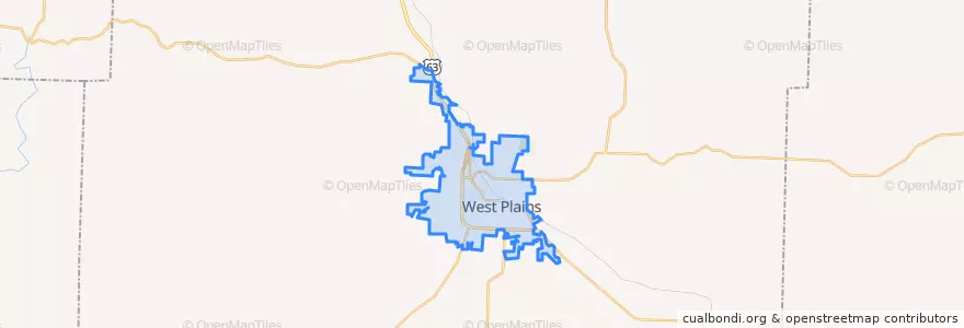 Mapa de ubicacion de West Plains.