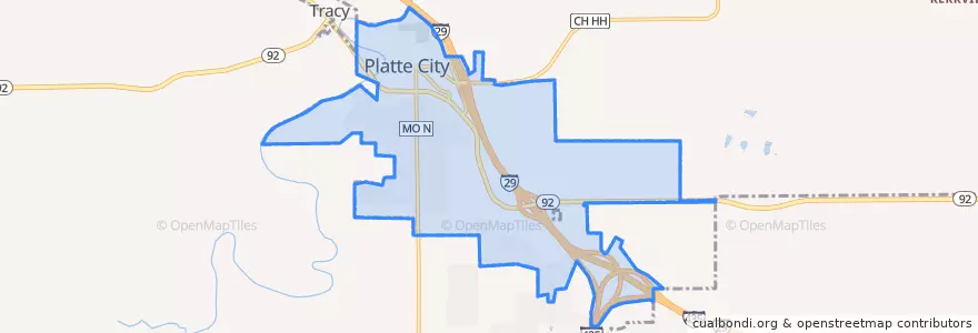 Mapa de ubicacion de Platte City.