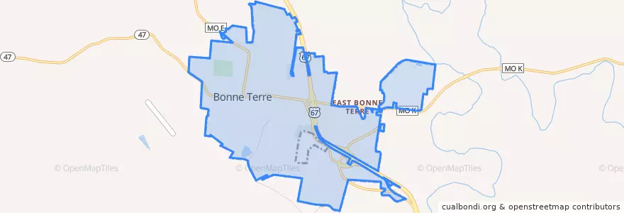 Mapa de ubicacion de Bonne Terre.
