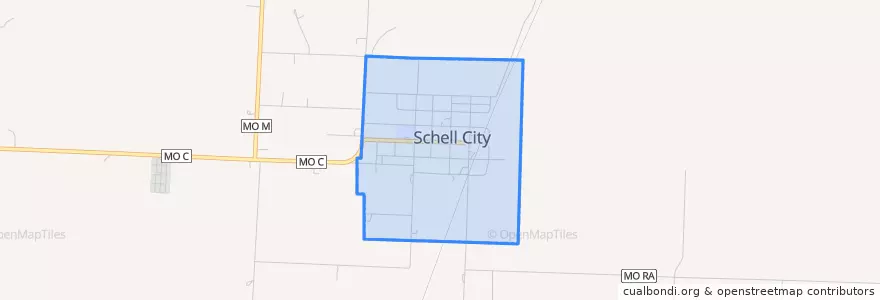Mapa de ubicacion de Schell City.