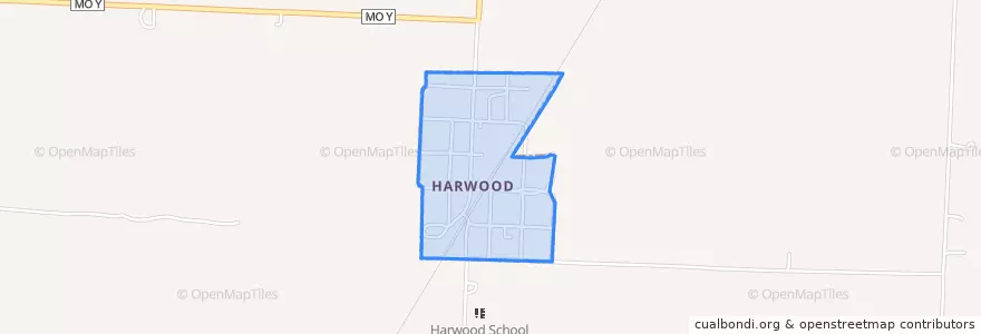Mapa de ubicacion de Harwood.
