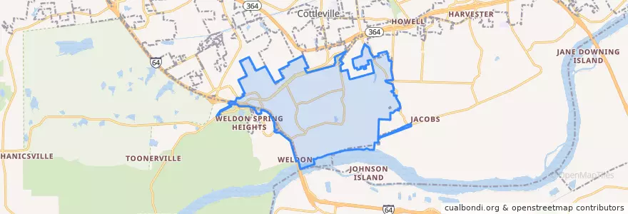 Mapa de ubicacion de Weldon Spring.
