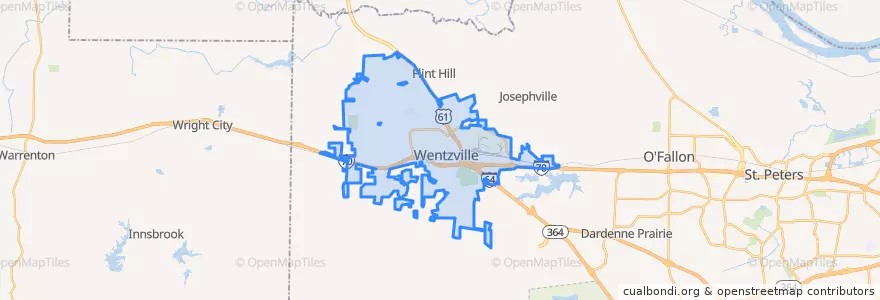 Mapa de ubicacion de Wentzville.