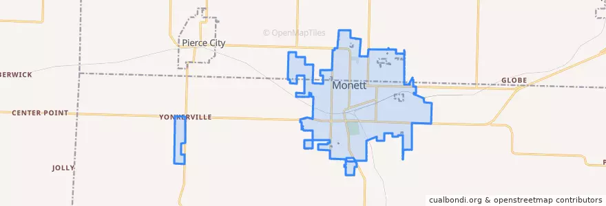 Mapa de ubicacion de Monett.