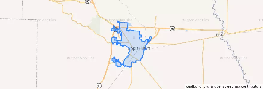 Mapa de ubicacion de Poplar Bluff.