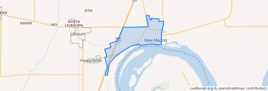 Mapa de ubicacion de New Madrid.