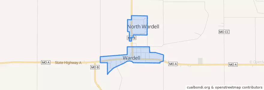 Mapa de ubicacion de Wardell.