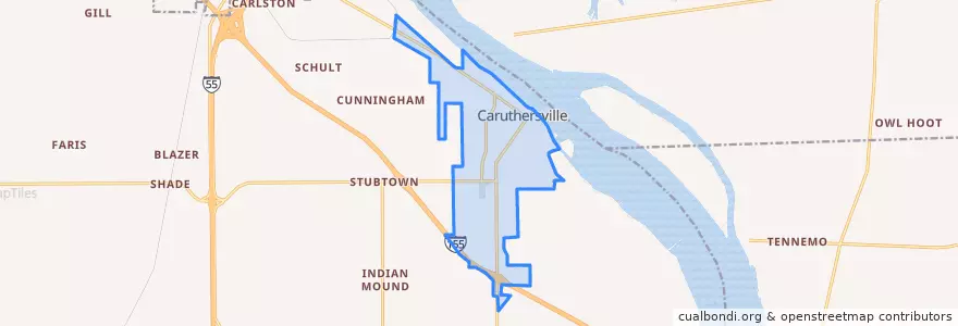 Mapa de ubicacion de Caruthersville.