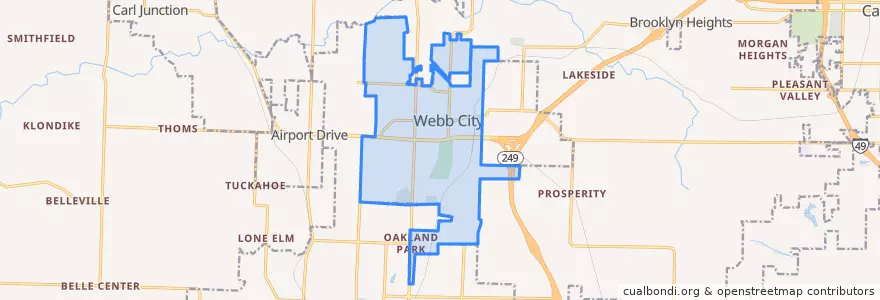 Mapa de ubicacion de Webb City.