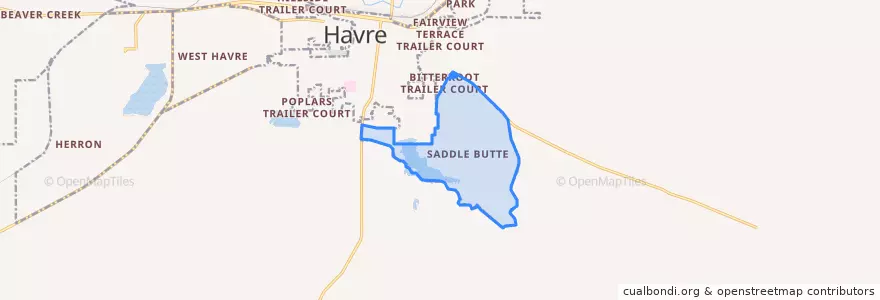 Mapa de ubicacion de Saddle Butte.