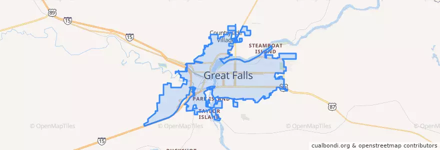 Mapa de ubicacion de Great Falls.