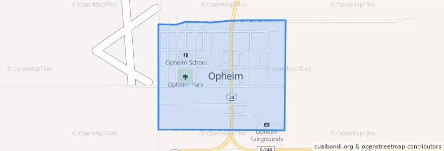 Mapa de ubicacion de Opheim.
