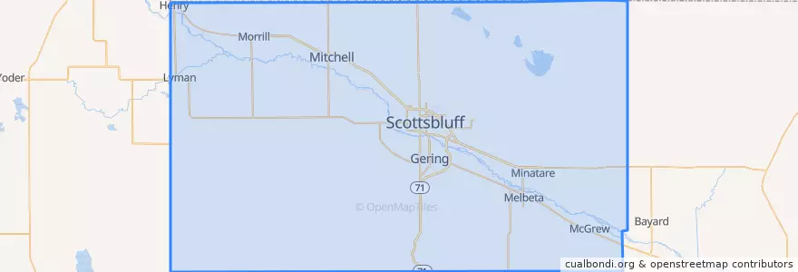 Mapa de ubicacion de Scotts Bluff County.