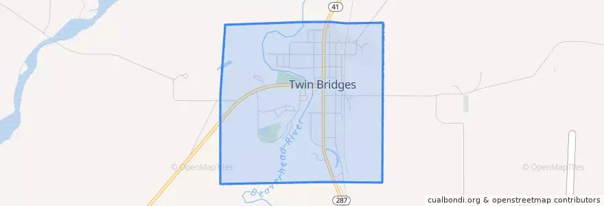 Mapa de ubicacion de Twin Bridges.