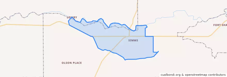 Mapa de ubicacion de Simms.