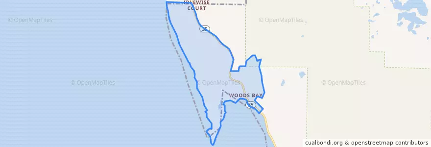 Mapa de ubicacion de Woods Bay.
