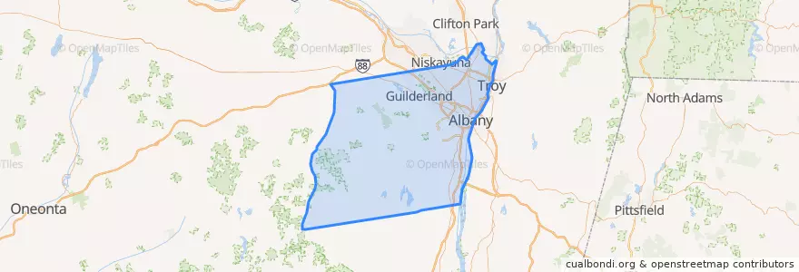Mapa de ubicacion de Albany County.