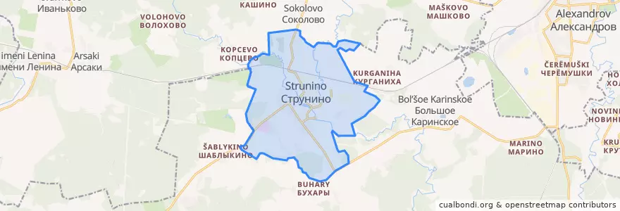 Mapa de ubicacion de городское поселение Струнино.