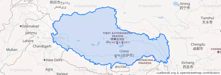 Mapa de ubicacion de Tibet.
