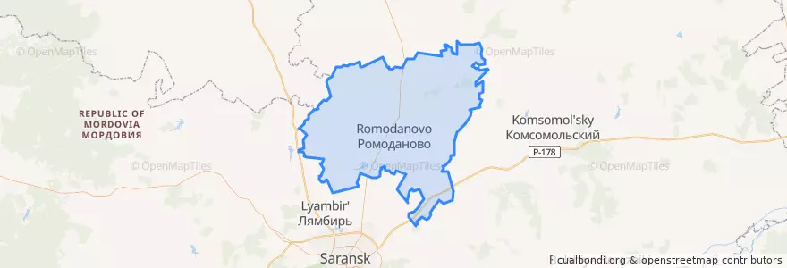 Mapa de ubicacion de Ромодановский район.