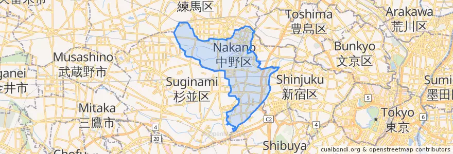 Mapa de ubicacion de 中野区.