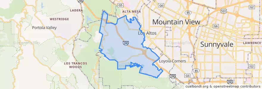 Mapa de ubicacion de Los Altos Hills.