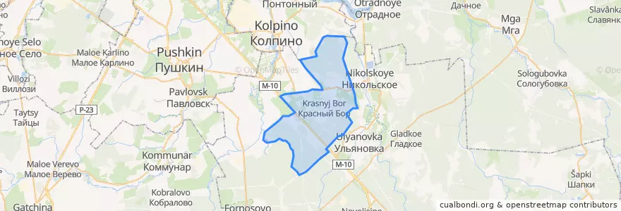 Mapa de ubicacion de Красноборское городское поселение.