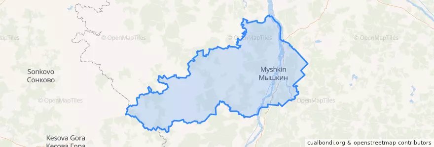 Mapa de ubicacion de Мышкинский район.