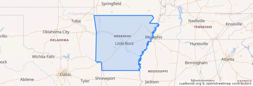 Mapa de ubicacion de Arkansas.